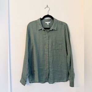 Garnet Hill 100% Linen Button-Down Shirt in Green